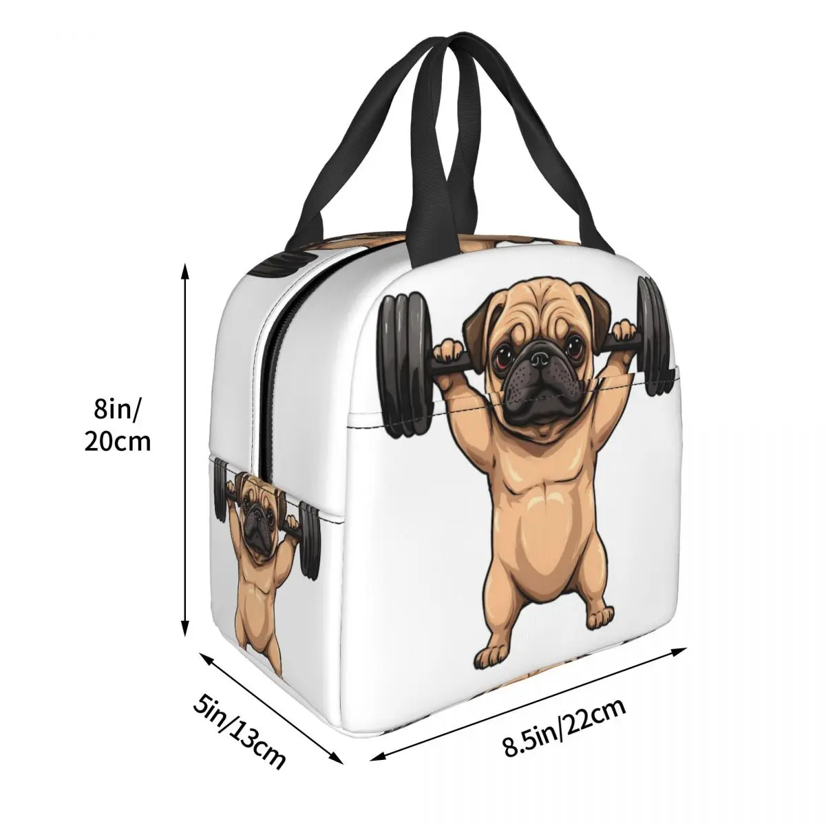 Pug Dog Weight Lifting Exercise Fitness Gym Workout Insulated Lunch Bag for Women Children Food Boxes Thermal Lunch Box Tote