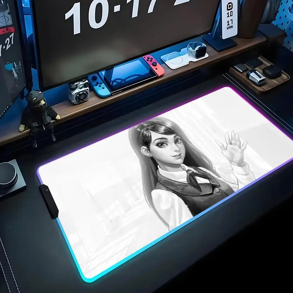 

tiny bunny Mouse Pad RGB Gaming Mousepad Big LED Pad PC Desk Mat Luminous Mouse Pad Large Keyboard Mats Table Rug With Backlit