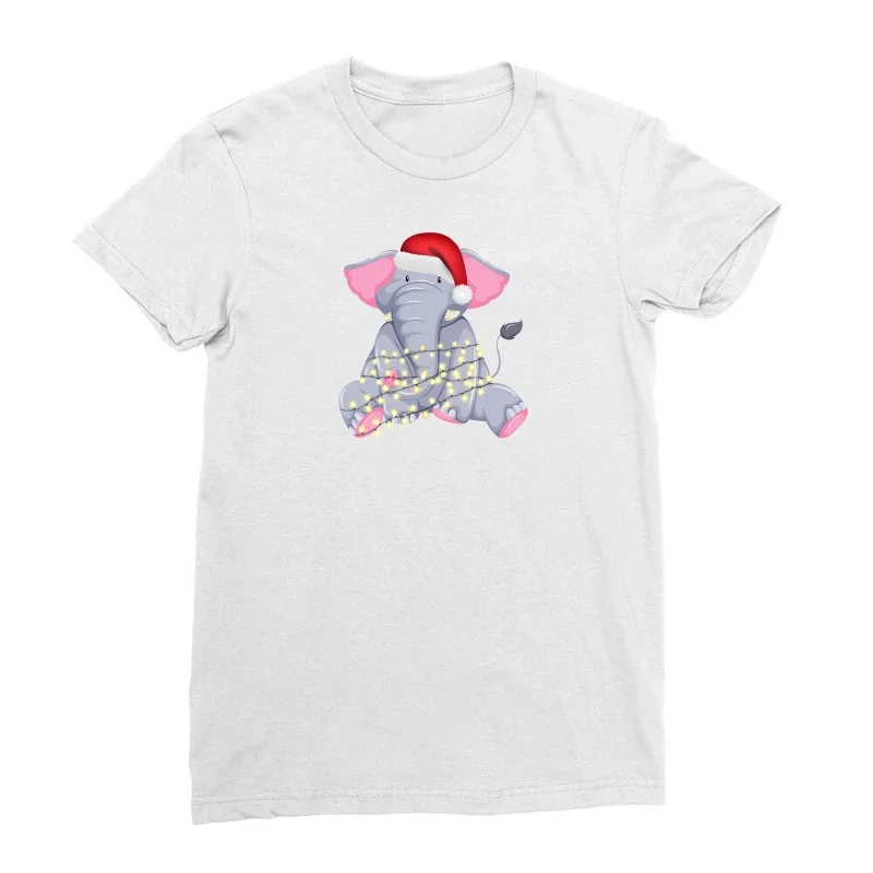 2023 Kawaii Elephants Christmas Cap Illumination T Shirt  Vintage Women Printed Clothes Men Husband December Festival Gift Tops