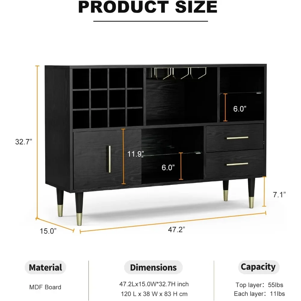 Wine Cabinet. Accent Kitchen Sideboard Buffet Cabinet, Wood Bar Cabinet Server Cupboard with 12Wine Bottle Rack, Stemware Holder