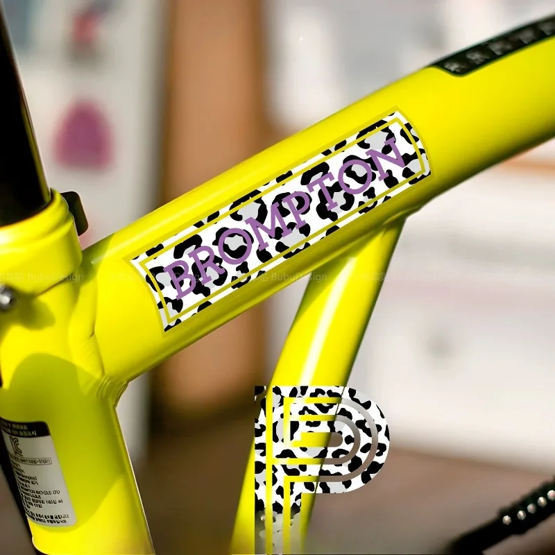2Pcs/1Set Leopard Print Brompton Bike Frame Vinyl Decal Sticker Set Waterproof Scratchproof Removable for Motorcycle Helmet Car