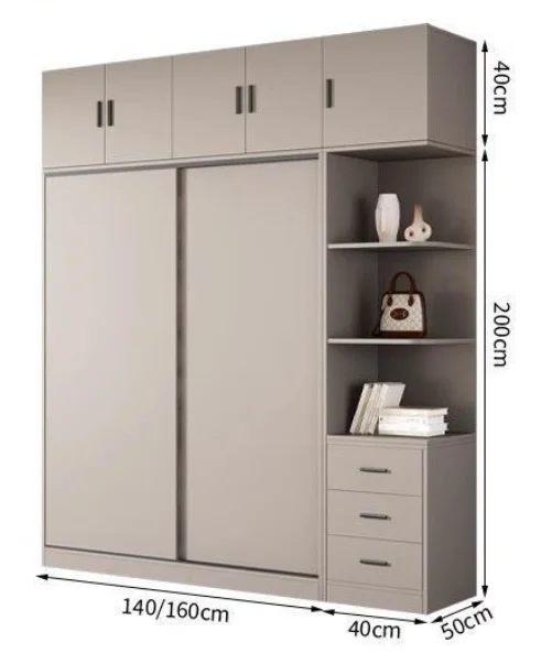 All solid wood sliding door wardrobe household bedroom strong and durable rental room special simple explosion