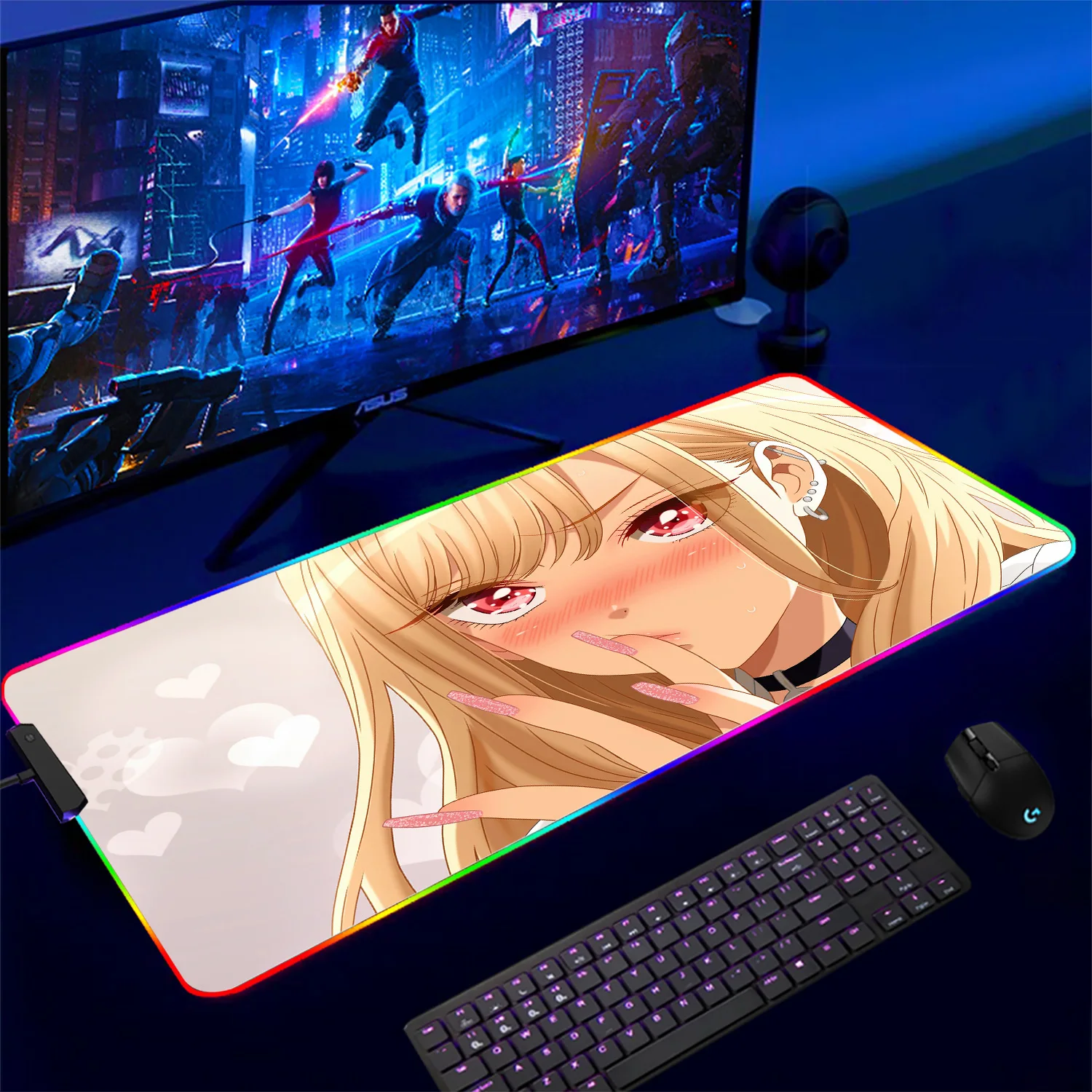 

RGB Gamer Keyboard Pad Large Mouse Pad With Marin Kitagawa Mousepad Anime Pc Accessories Backlit Mat Desk Protector Gaming