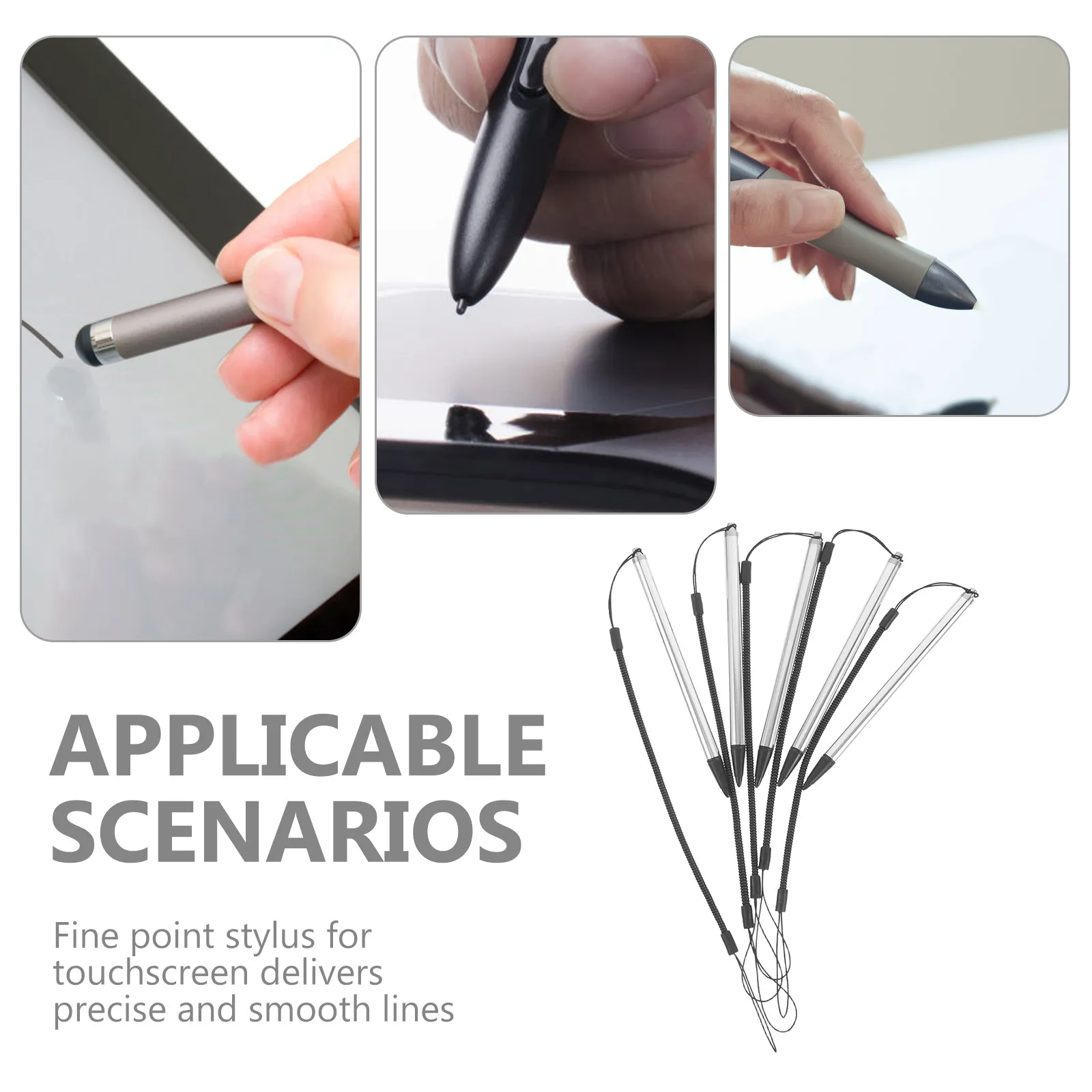 8Pcs Touchscreen Stylus Pens High Precision Fine Point Spring Lanyard Antiloss Office Signature Drawing Stylus for Tablets