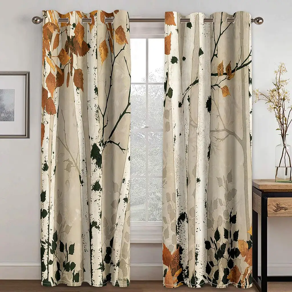 

Nordic White Birch Tree Forest Print Curtains Natural Country Style Window Treatment Modern Living Room Decor 2 Panels Set