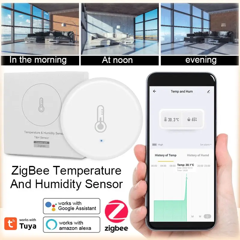 Tuya inteligentny czujnik temperatury i wilgotności Zigbee termometr pokojowy Monitor do pracy w domu z Alexa Google Home Asystent