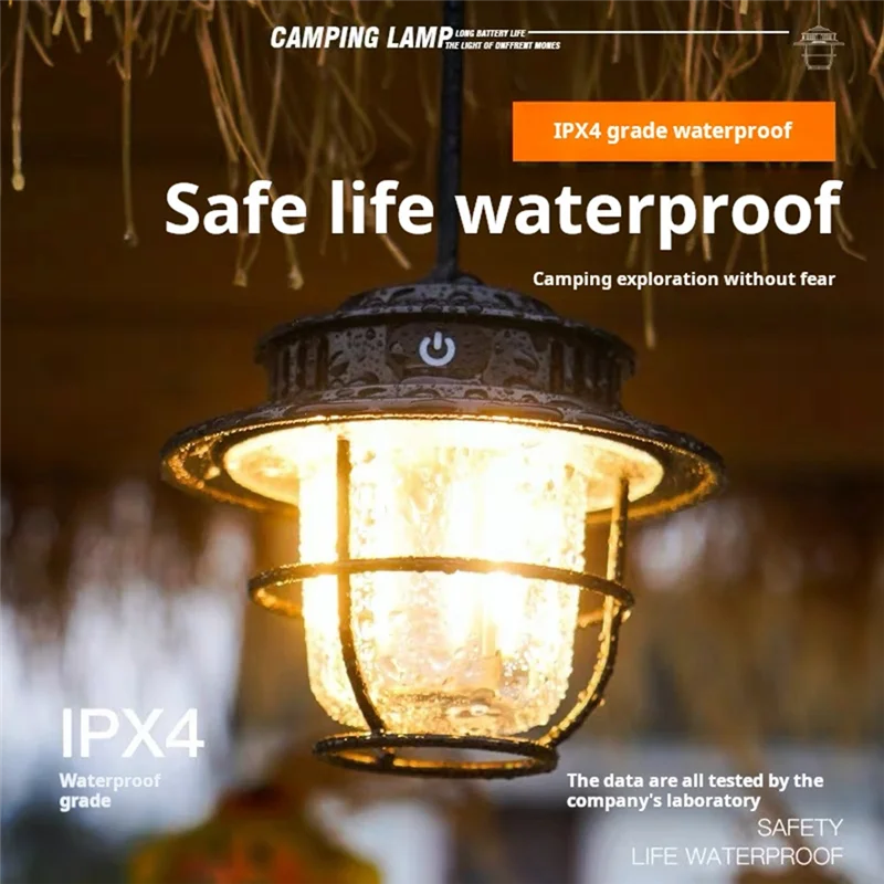 

WORTHOWN-Outdoor LED Camping Lamp Retro Hanging Lamp Portable Stepless Dimming Camping Light Waterproof Rechargeable Outdoor Lan