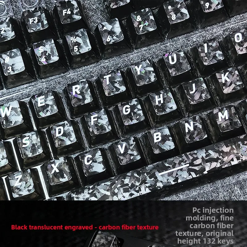 Black Carbon Fiber Keycaps 132 Keys Cherry Profile PBT Front Printed Backlit for Magnetic Switch Mechanical Keyboard DIY
