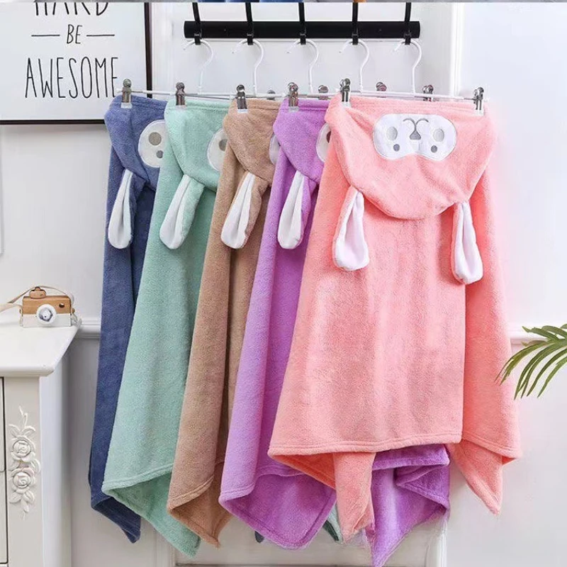 

Children's Bath Towels Cape Coral Fleece Baby Baby Hooded Cape Bathrobe Beach Cartoon Can Be Worn Wrap Absorbent