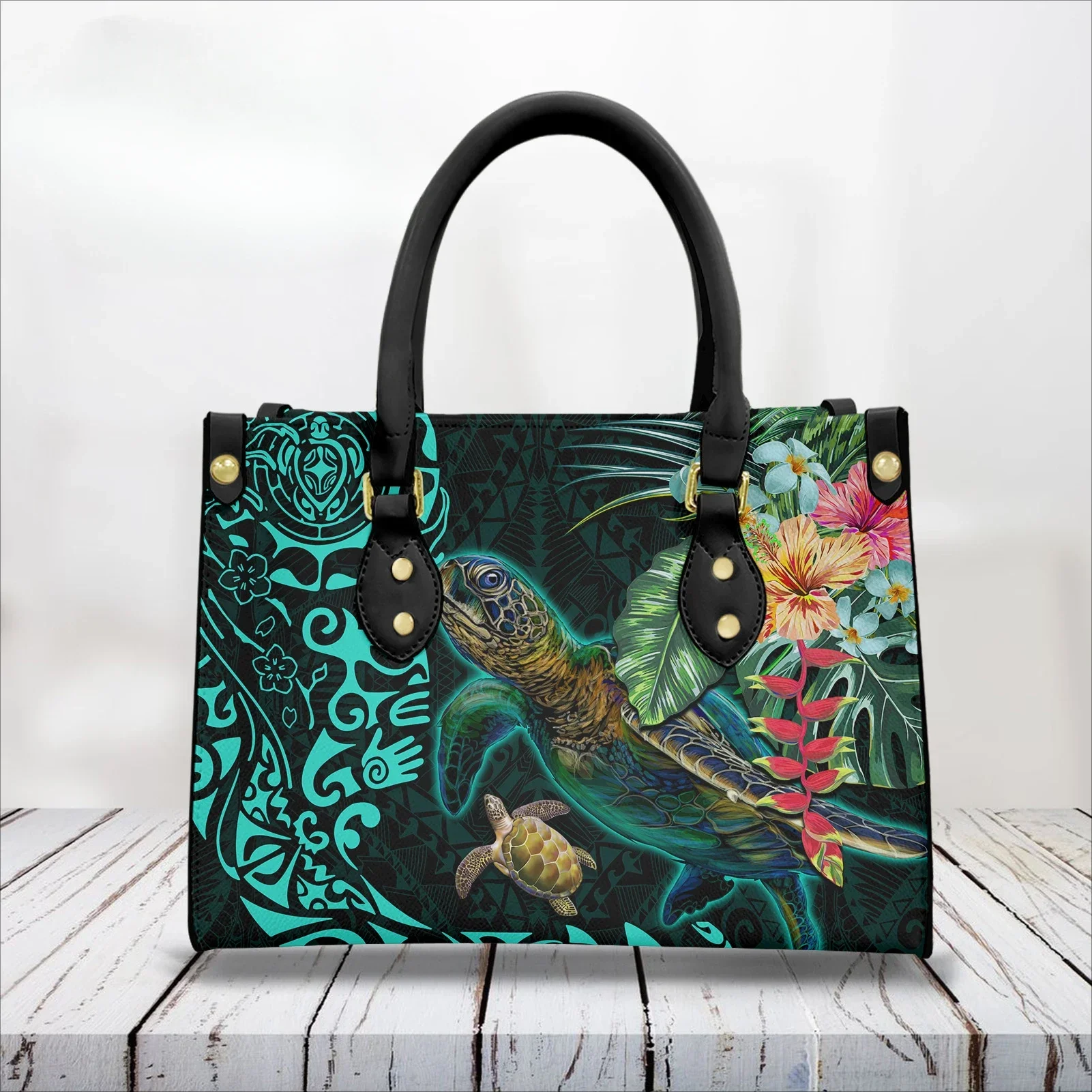 

Сумки-тоуты Turtle для женщин: повседневные, водонепроницаемые, с принтом цветов плюмерии и гибискуса, дизайнерские люксовые сумки