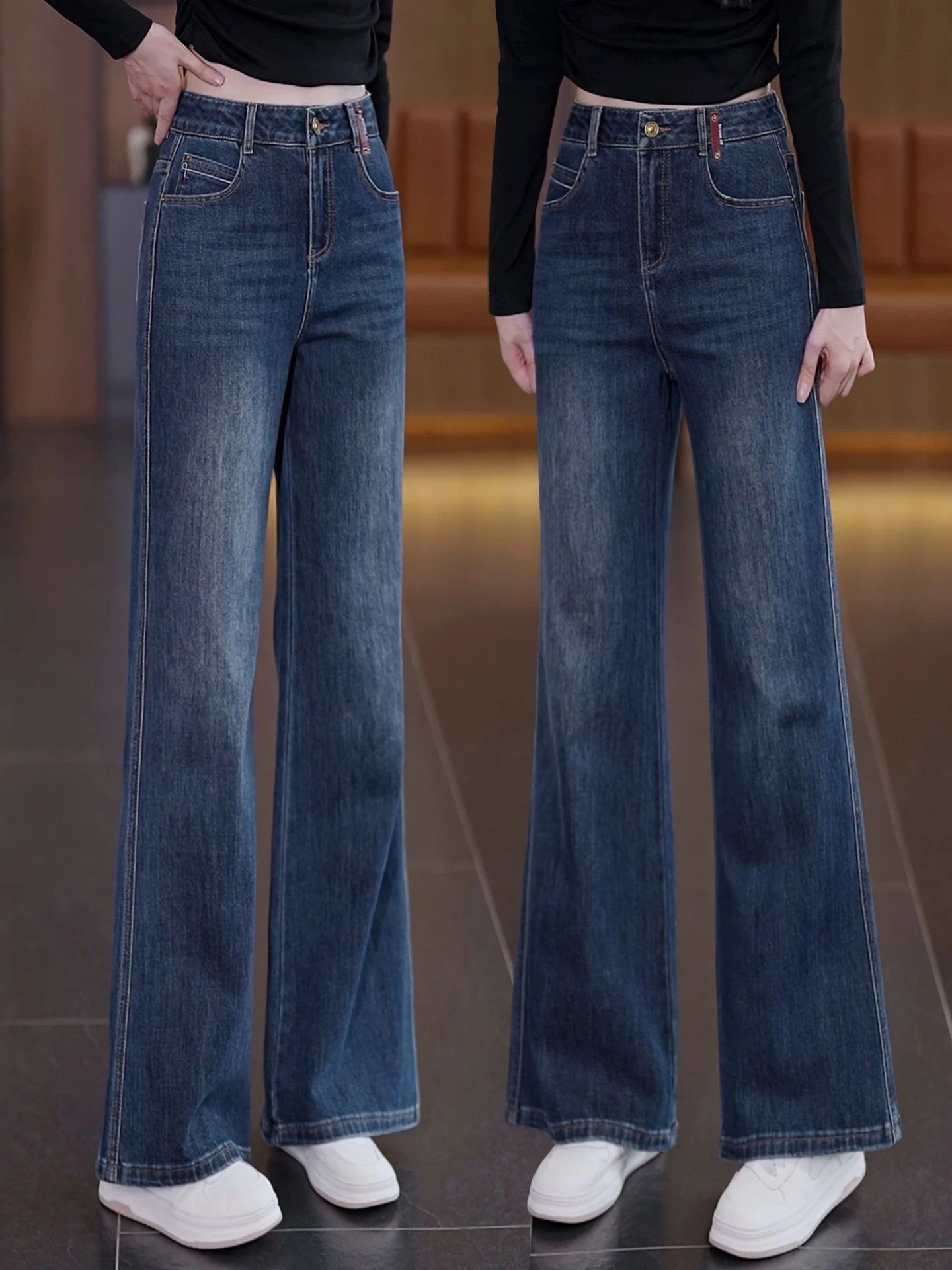 

High Waist Straight Leg Denim Jeans Women's Casual Wide Leg Pants Spring Autumn New Style Retro Slimming Long Trousers