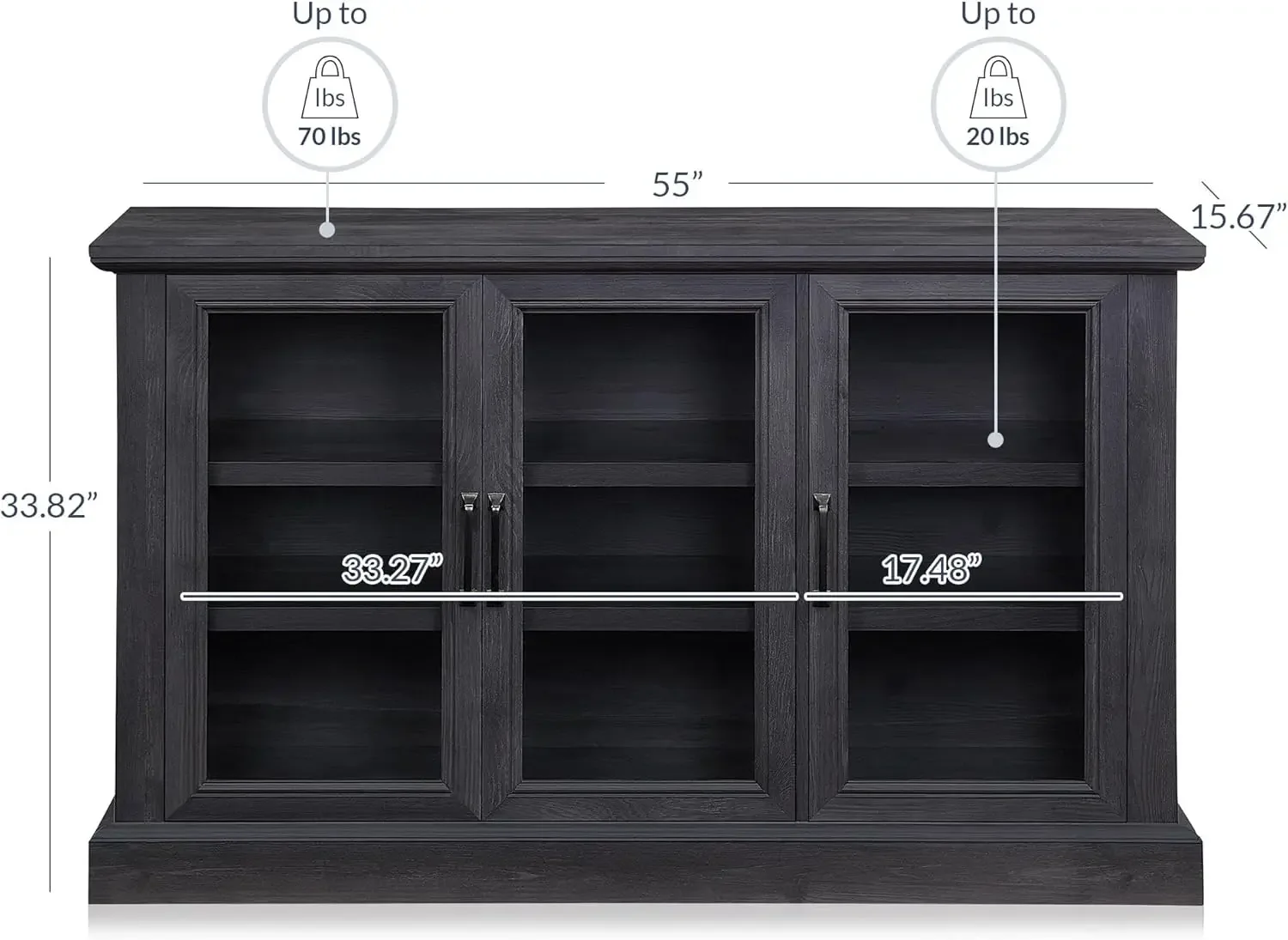 Modern 55 Inch Farmhouse Wood Sideboard Buffet Entertainment Center with Storage Cabinet,and Adjustable Shelves for Living Room