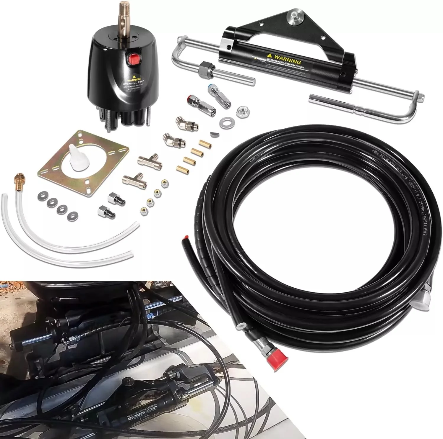 MX 150HP Hydraulic Outboard Steering Kit Boat Marine System, Built-in Two-Way Lock Cylinder for Single-engine Use Only