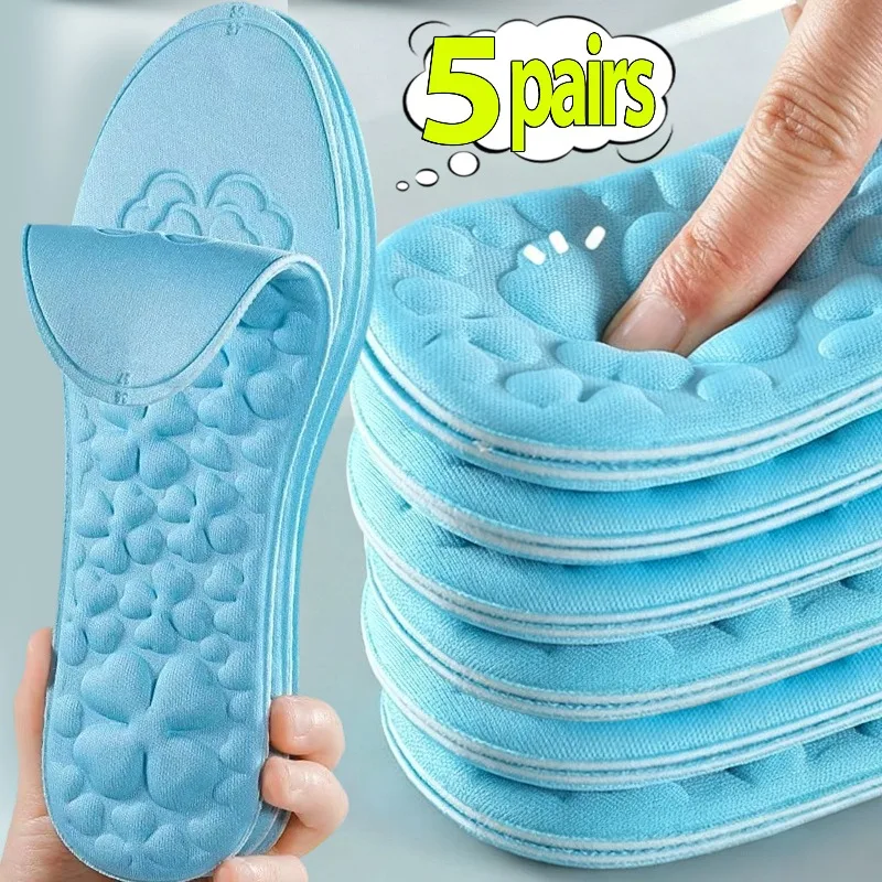 1/5Pairs Cloud Ice Silk Massage Insoles Breathable Feet Orthopedic Cushion Sport Insoles Women Men Memory Antibacterial Shoe Pad