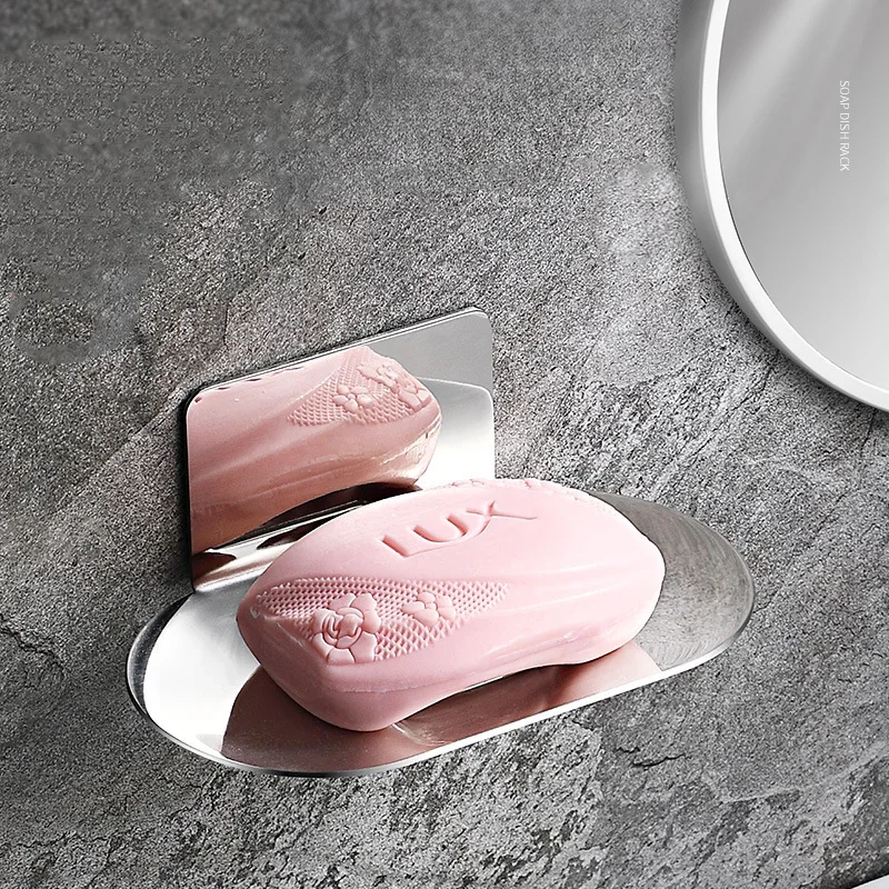 

Bathroom Soap Storage Rack Stainless Steel Shower Soap Dish Holder Self-adhesive Wall Sponge Storage Shelf for Kitchen Organizer