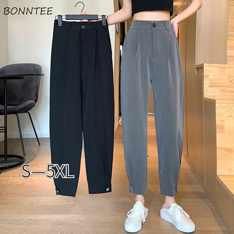 

Casual Pants Women Summer Ankle-length Hot Sale High Waisted S-5XL Baggy Young Ulzzang Chic BF Simple Mujer Pantalón All-match