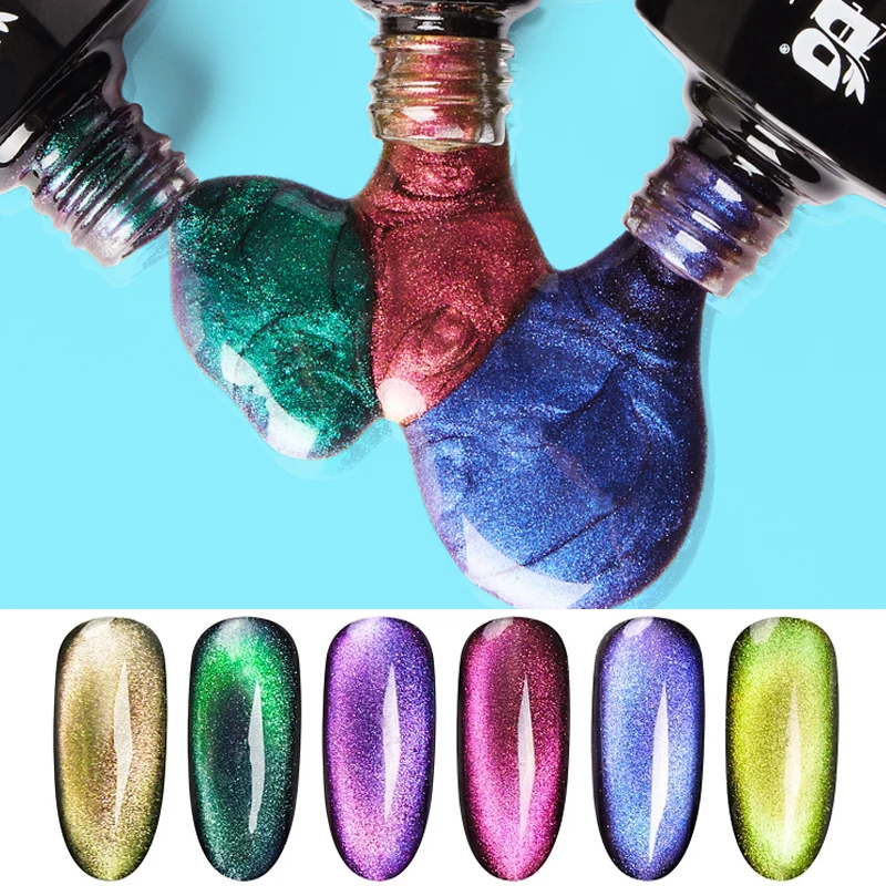 5D Cat Eye Magnetic Gel Nail Polish UV LED Chameleon Purple Blue Enamel Cat Eye Magnetic 7.3ML Nail Art Varnish Design Manicure