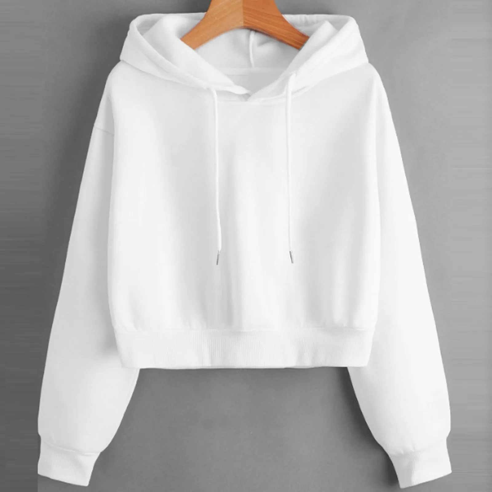 Solid Color Crop Top Hoodies Women Minimalism Loose Drawstring Sweatshirt Hooded Tops Oversize Leisure Autumn Tracksuit Pullover