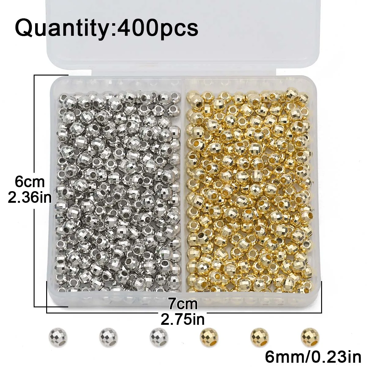 Gold/Silver Color DIY CCB Kit Box 6MM 200PCS Faceted Round Loose Beads Spacer For Jewelry Making Bracelets Accessories Set