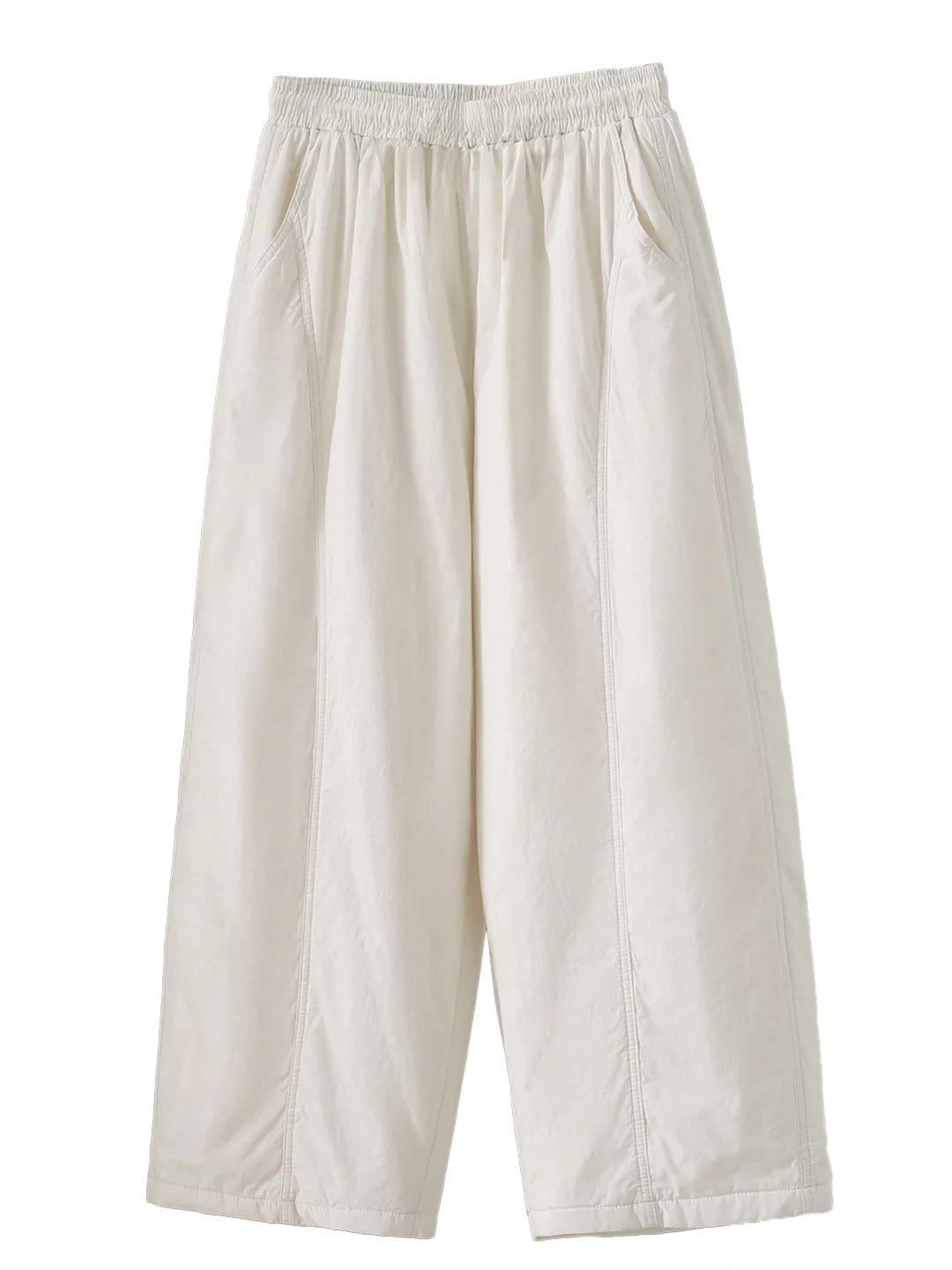 Thiened القطن بنطال ذو قصة أرجل واسعة شتاء جديد Sle لون نقي المرأة فضفاضة عادية ثنى بنطلون طويل عالية الخصر القطن #5