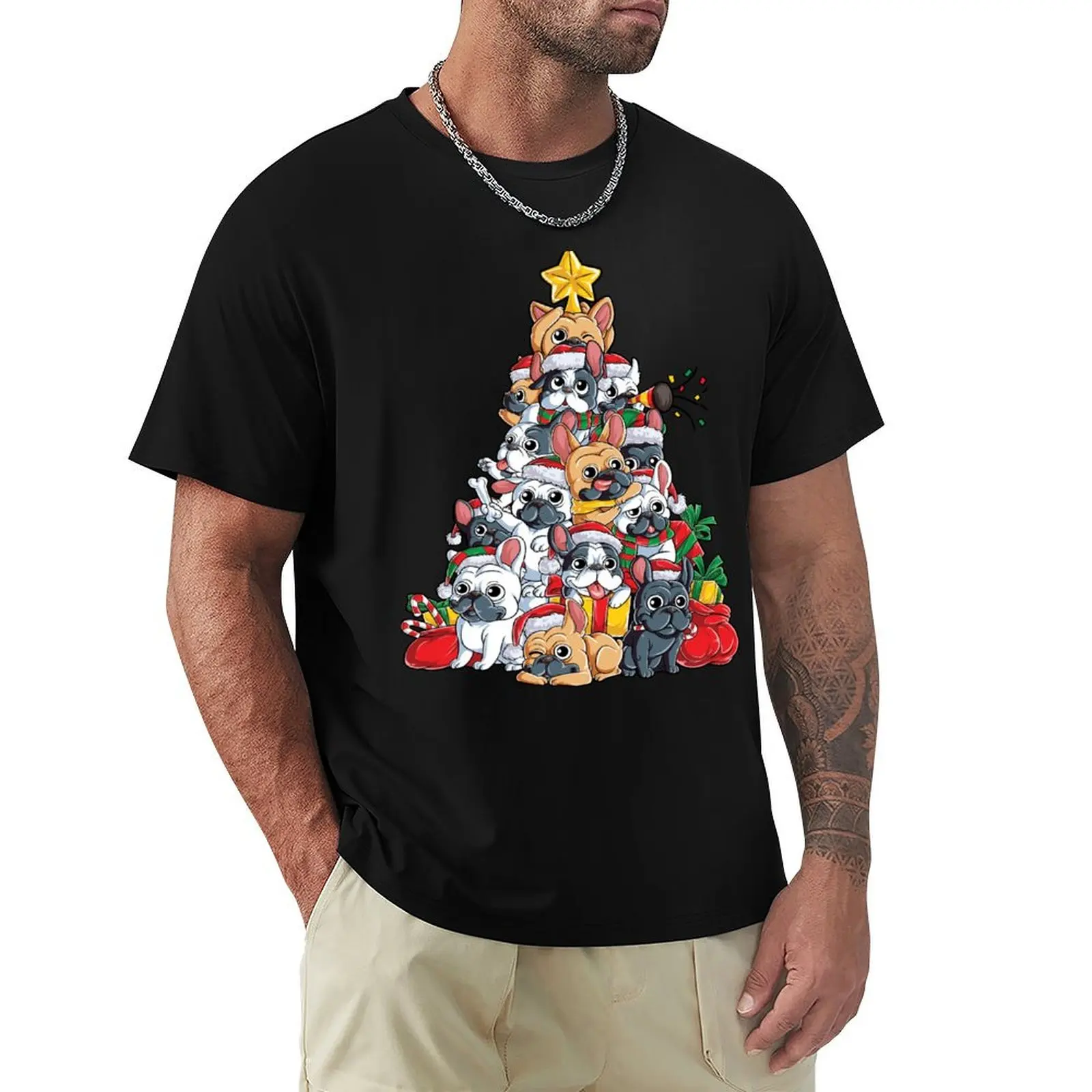

French Bulldog Christmas Shirt Xmas Tree Dog Boys Girls Gift T-Shirt Summer Holiday Casual Tee