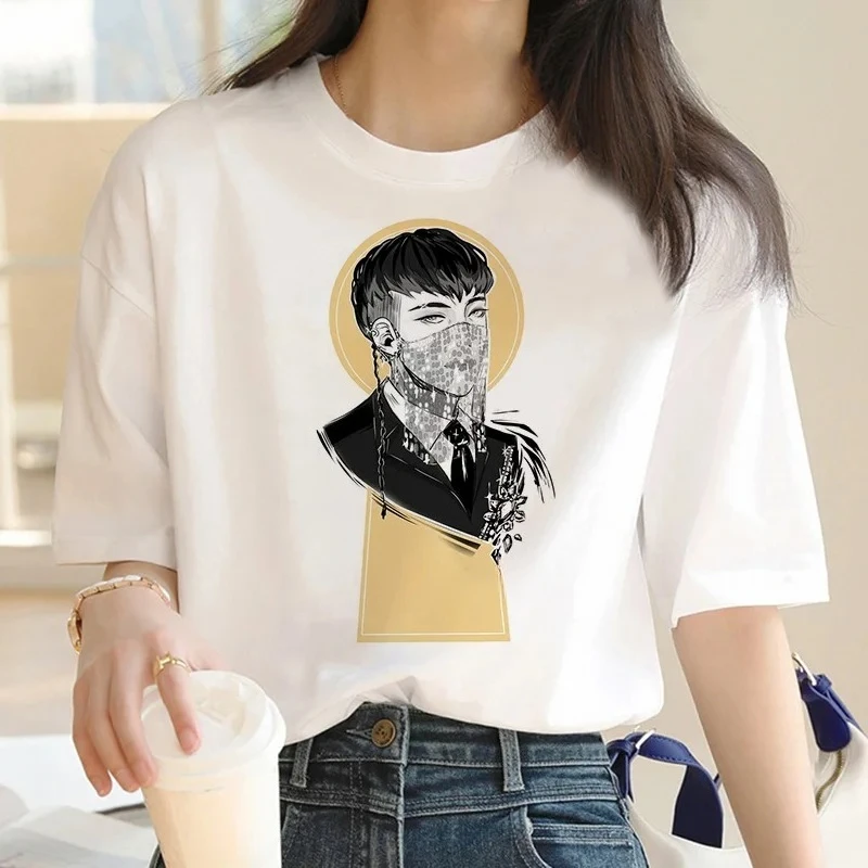 K-pop impressão camisetas moda feminina harajuku roupas estéticas verão camisetas casuais coreano feminino outono e inverno roupa interior