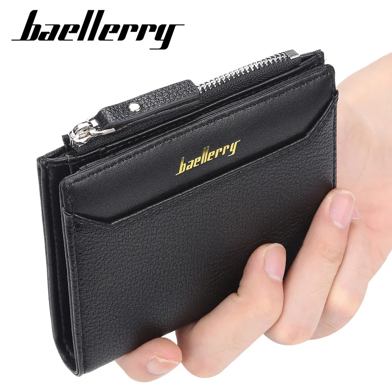 Baellerry Men's Short Business Wallet Slim PU Leather Card Holder with Zipper Coin Pocket for Men Small Male Wallet