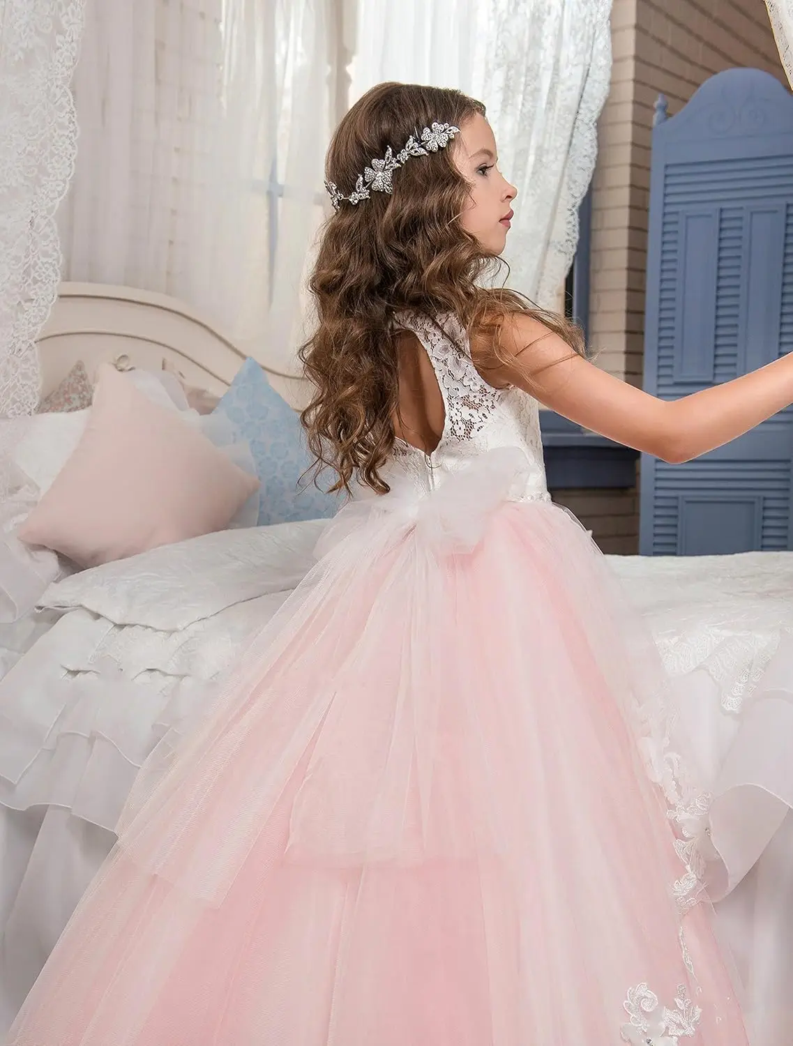 Vestido de menina de flor infantil, vestido de baile de chiffon com contas de renda, vestido de festa de formatura de princesa, vestido de comunhão de Halloween