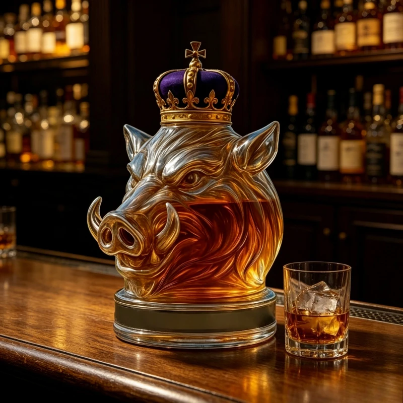 Wild Boar King Whiskey Decanter with Crown, Luxury Collector's Edition Liquor Bottle for Men, Dad & Whiskey Lovers