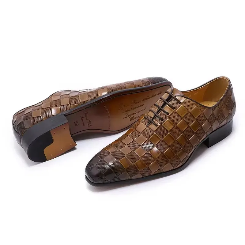 Hot Sale Men Genuine Leather Business Formal Shoes Cowhide Hndmade Brick Pattern Embossed Oxford Shoes Pointed Leather Shoes