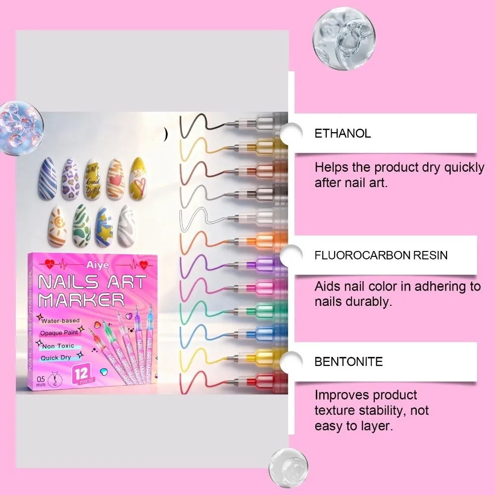 

Набор маркеров для нейл-арта с тонким наконечником 0,5 мм, водостойкие, быстросохнущие, акриловые ручки для декора ногтей