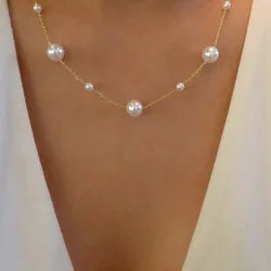 2022 Trend Wedding Party Jewelry Vintage Pearl Choker Necklace For Women Elegant White Imitation Mixsize Pearl Necklaces X0120