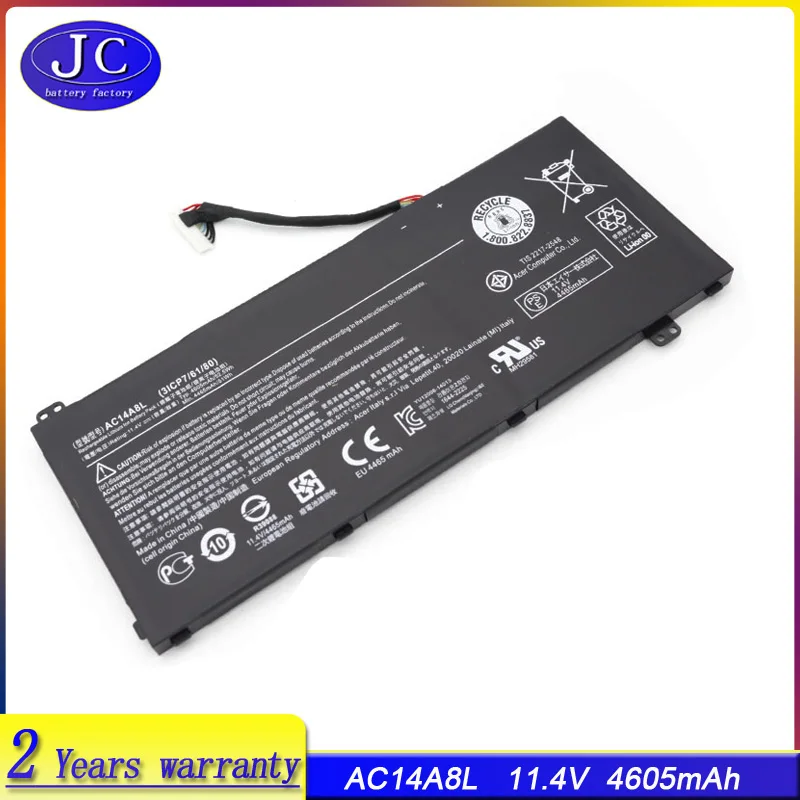 

Батарея для ноутбука JCLJF AC14A8L для Acer Aspire VN7-571 VN7-571G VN7-591 VN7-591G MS2391 KT.0030G.001 11,4 V 4605mAh