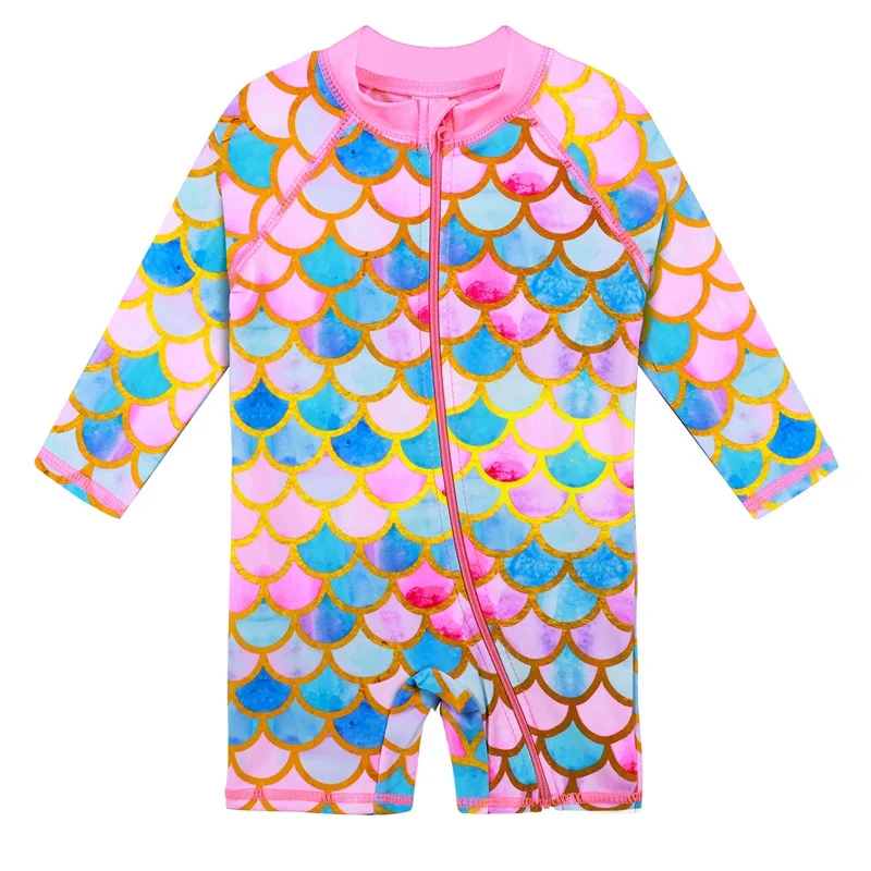 

0 - 6 Years Girls Swimsuit UPF 50+ UV Swimwear Sun Protective One Piece Beachwear with Ziper Surfing Suit Rashguard