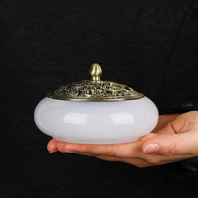 Liuli Jade Incense Colored Glass Household Indoor Decorative Zen Sandalwood Charcoal Burners for Buddha Home Decor