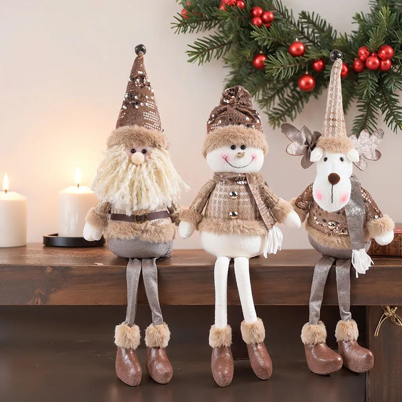 Christmas Plush Dolls Gnome Snowman Reindeer with Sequins Hats Long Legs Festive Home Tabletop Decoration Ornament Holiday Gift