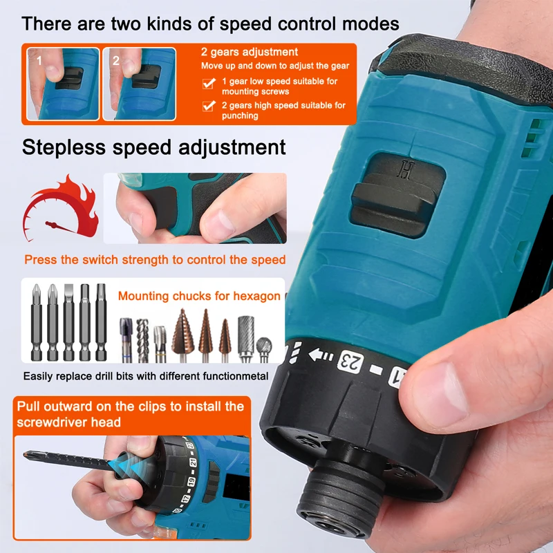 18V Brushless Screwdriver Lithium Electric Drill Rechargeable Hand Drill Screwdriver Electric Tool Torque Drill Repairing Kit