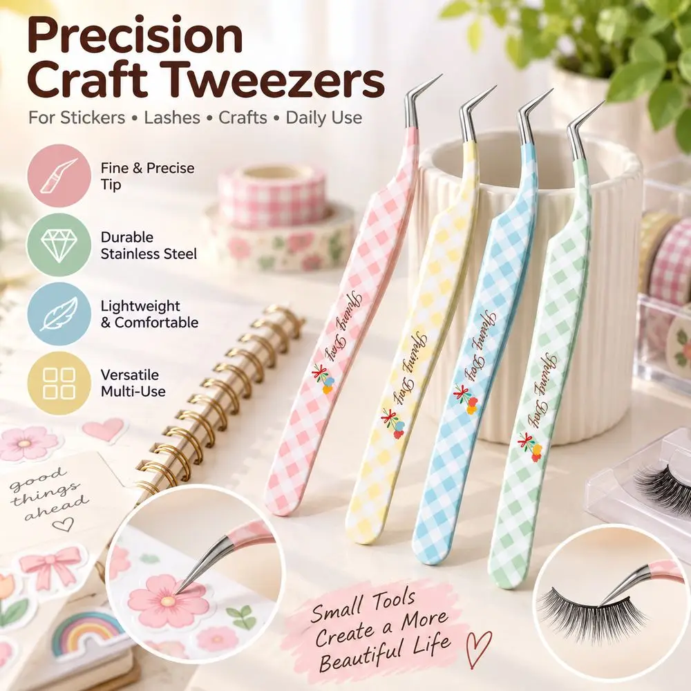 Stainless Steel Precision Tweezers High Precision Anti-static Craft Tweezers Cartoon Pattern Universal Grip