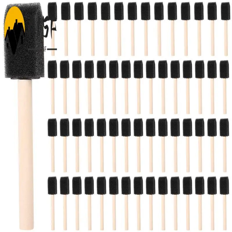 A15F-60Pcs Small Foam Paint Brush Sponge Foam Brush Painting Set Wood Handle 1 Inch Paint Brushes Tools Painting Set For Kids