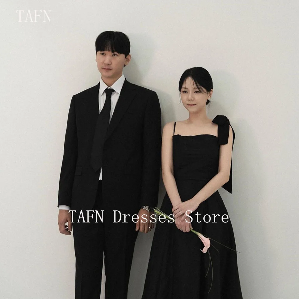 

TAFN Simple Black Dresses Spaghetti Strap Evening Party Dresses A-line Elegant Photo Shoot Korea Reception Dress