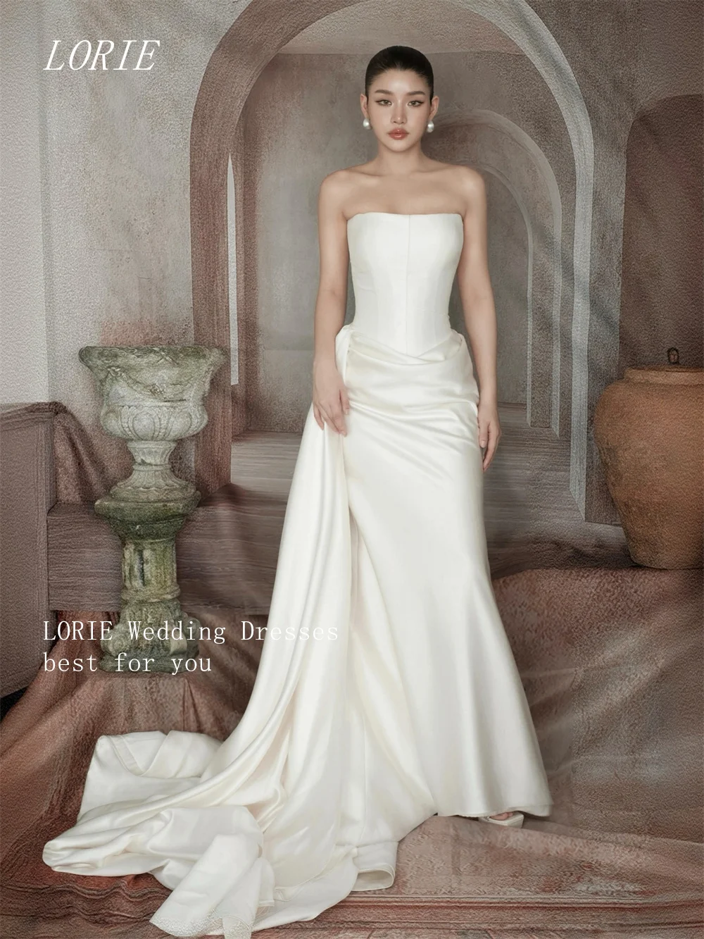 LORIE فستان زفاف حورية البحر فاخر بدون حمالات فساتين زفاف مشد بسيط ثوب زفاف مخصص 2026 #4