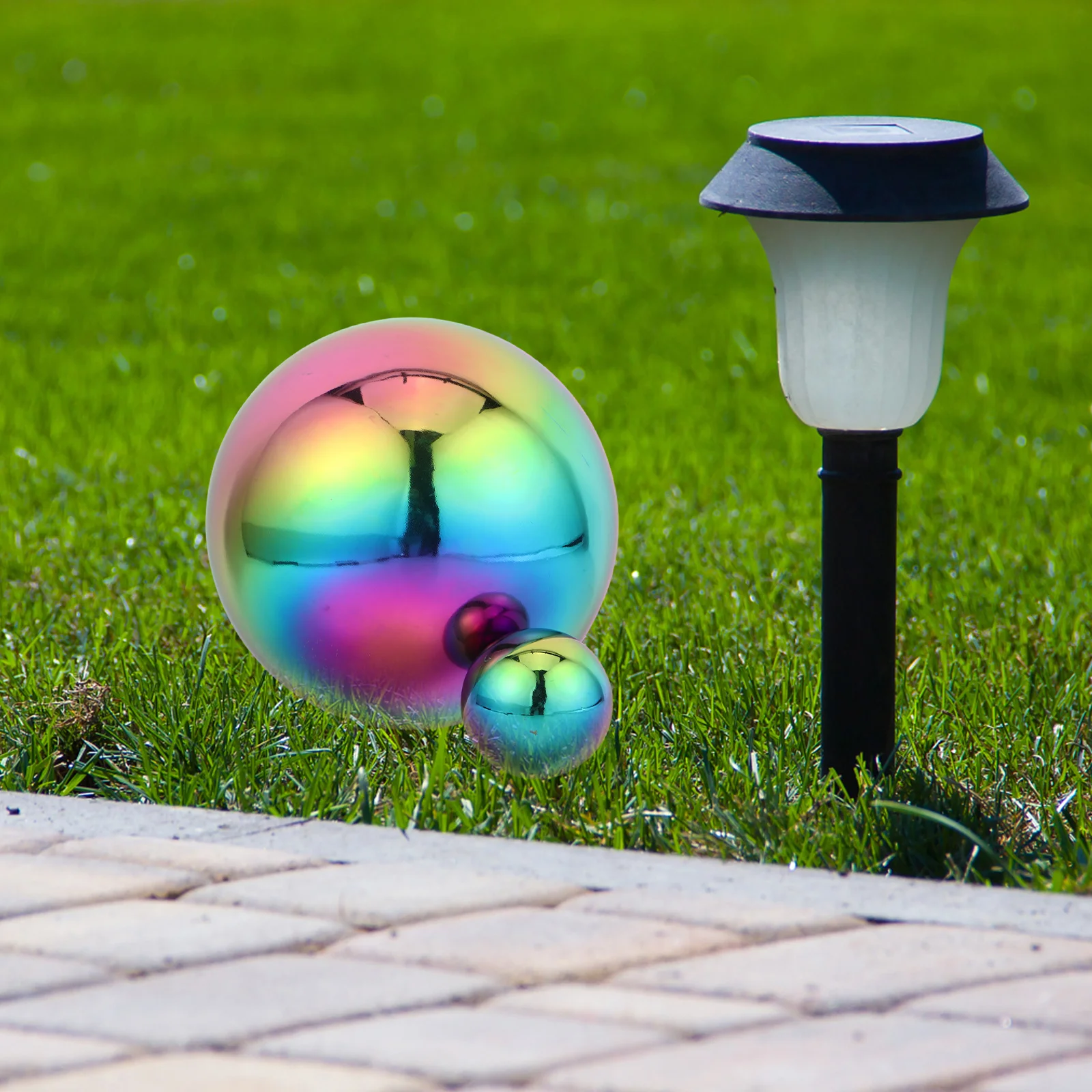 

2Pcs Stainless Steel Reflective Gazing Ball Colorful Hanging Metal Sphere for Garden Mall Indoor Outdoor Decoration