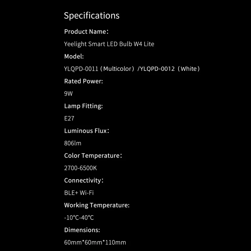 Yeelight Smart LED Bulb W4 Lite E27 WiFi Connection 220-240V White/Multicolor Voice Control For Mijia Homekit Goolge alexa