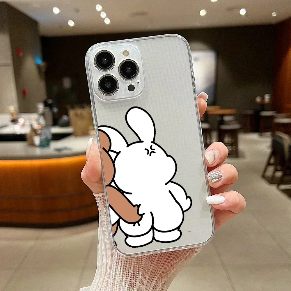 เคสโทรศัพท์คู่ลายกระต่ายขำขันสำหรับ iPhone 15 14 13 12 11 XS PRO MAX MINI X XR 6 7 8 PLUS SE20ซิลิโคนนิ่มโปร่งใส capa
