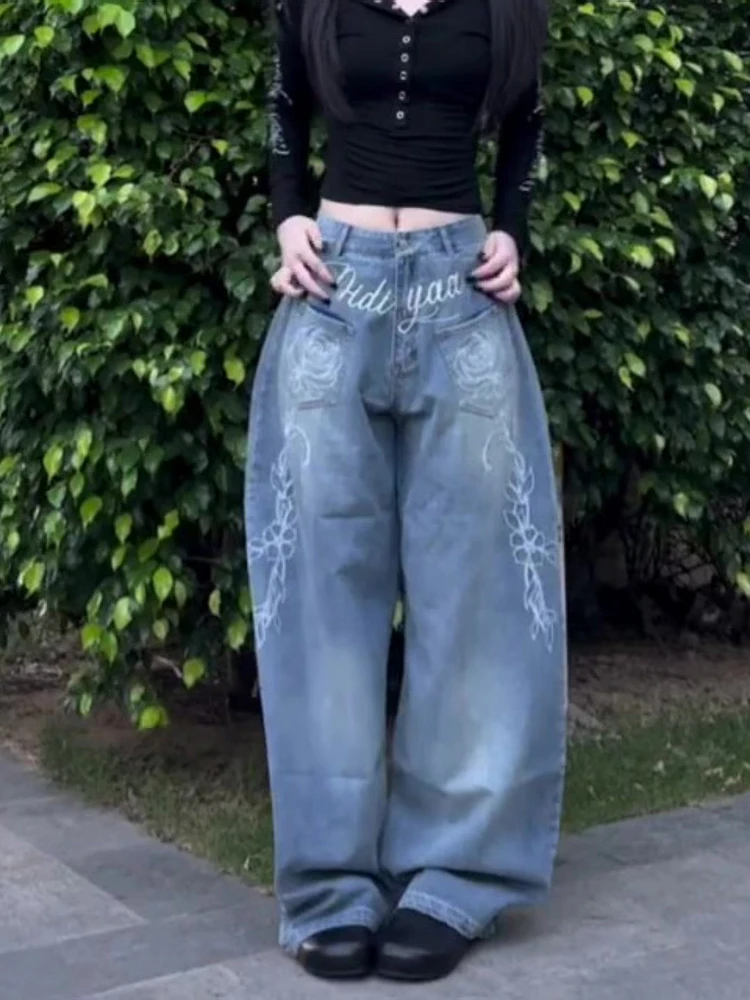 

Модные джинсы-клеш с вышивкой в стиле ретро, женские, с высокой талией, свободные, стройнящие, широкие, в пол