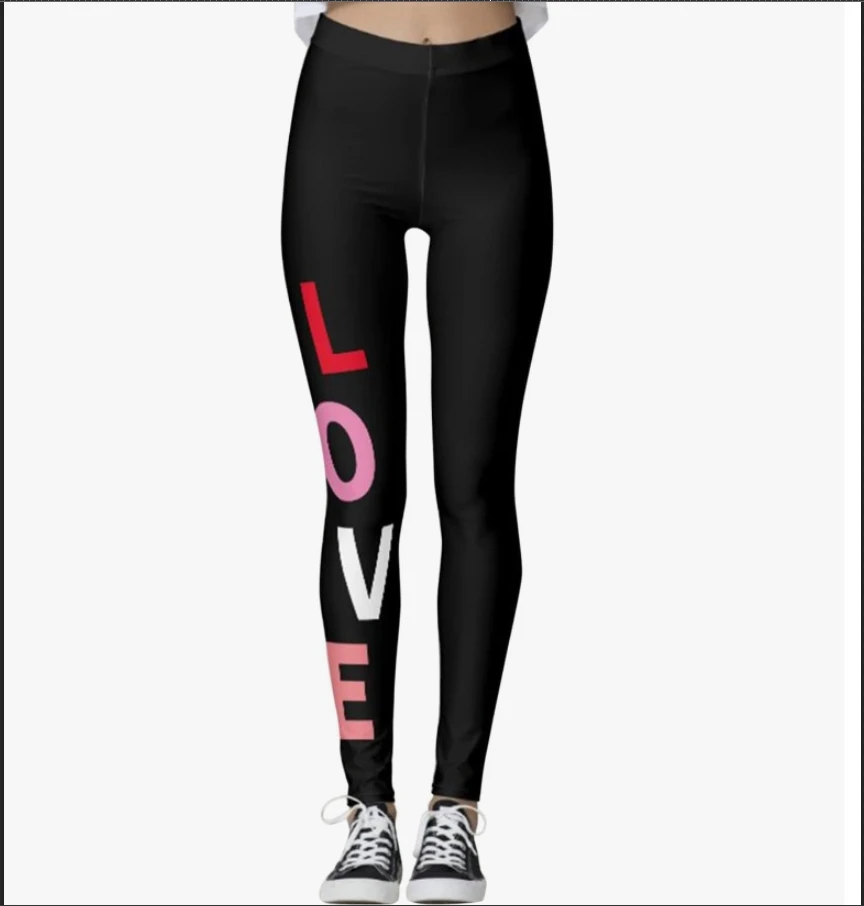 Love letter-printed slim-fit elastic leggings for women with elastic waist