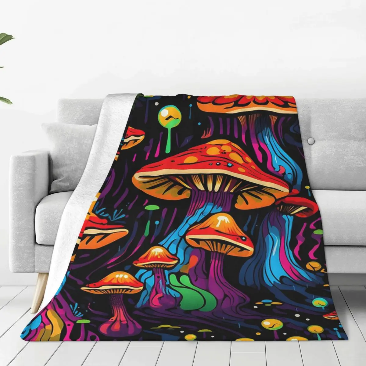 Acid Trippy Weird Psychedelic Wavy Mushroom Blanket Flannel Throw Blanket Bedding for Bed Living room Picnic Travel Home Sofa