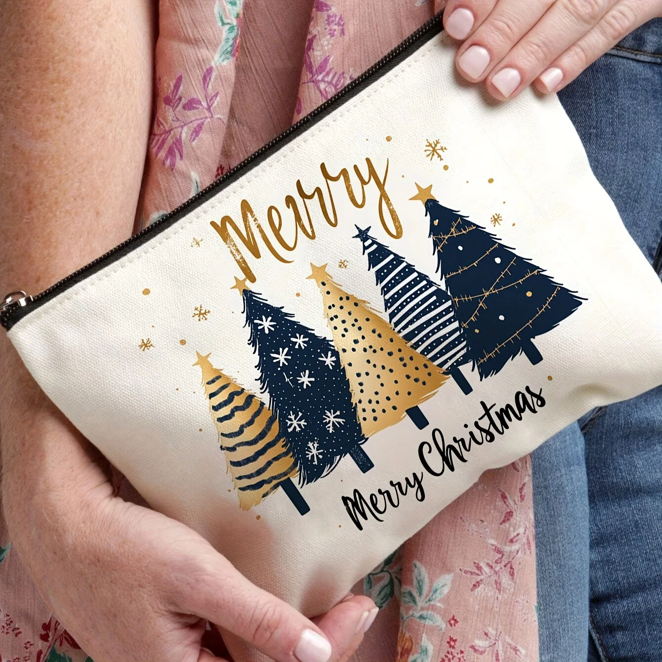 Un sac de maquillage sur le thème de Noël – jolie pochette multifonctionnelle à fermeture éclair pour femmes, sac de rangement de bijoux