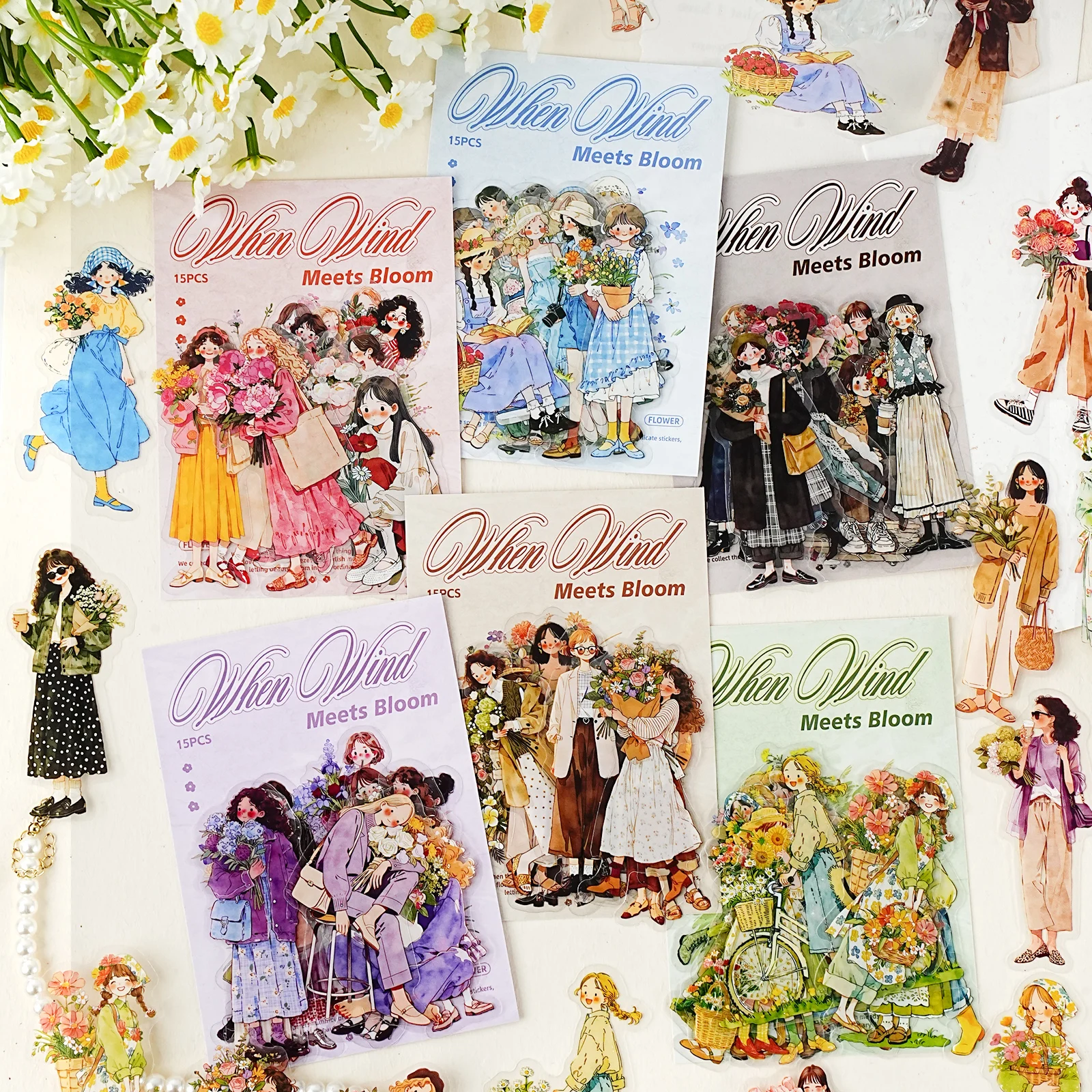 

Etori Life Wind Meets Flowers Series Artistic Cute Girl Pattern DIY Journal Decoration Sticker Pack Suitable for Laptops, Water Bottles, Suitcases, Photo Albums, Guitars, Pencil Cases, Handmade Scrapbook Supplies, DIY Crafts, Office Decoration Accessories