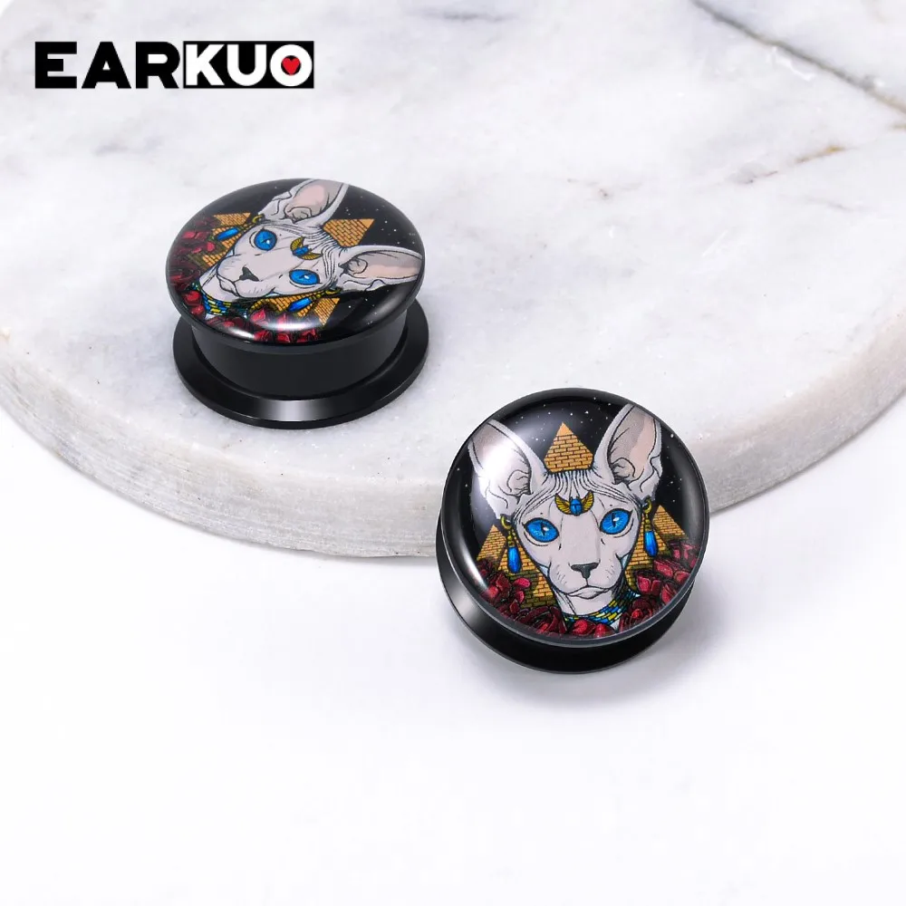 EARKUO Lovely Acrylic Cat Mouse Girl Tiger Dinosaur Ear Plugs Tunnels Piercing Body Jewelry Gauges Expanders Stretchers 2PCS